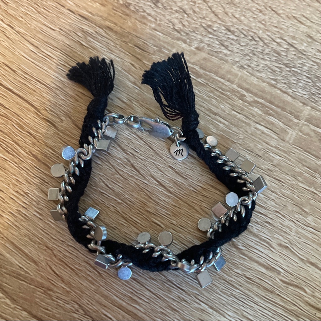 Madewell Black Rope Silver Chain Squares And Circles Hook Closure Bracelet
